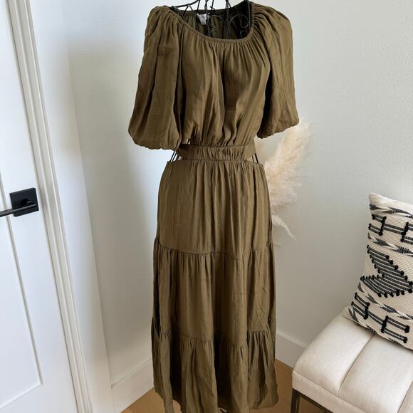 Anthropologie By The River Cut Out Midi Dress Olive Green NWOT Small - Picture 3 of 10